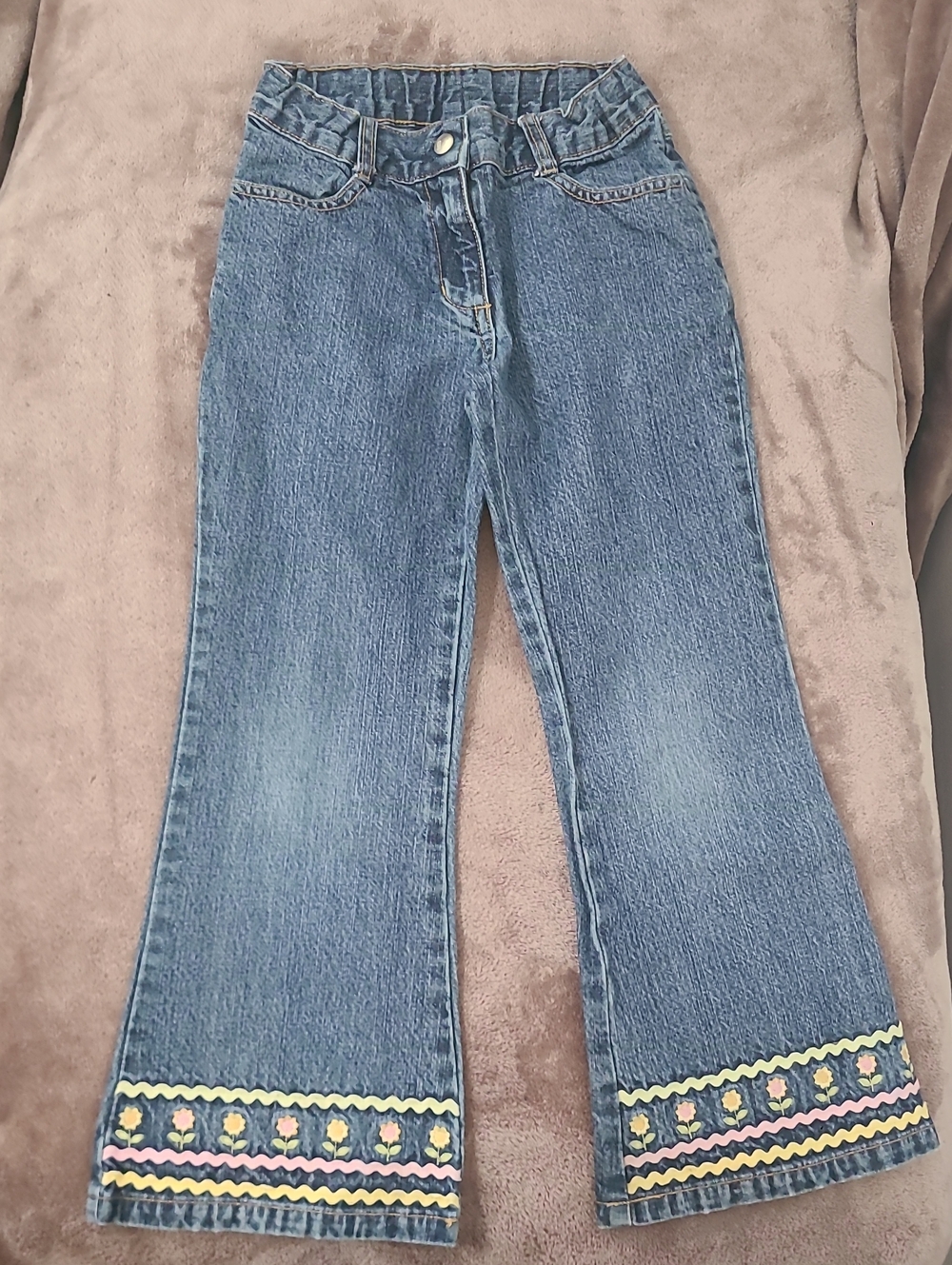 Gymboree Blue Denim Jeans with Yellow & Pink Embroidered Hem